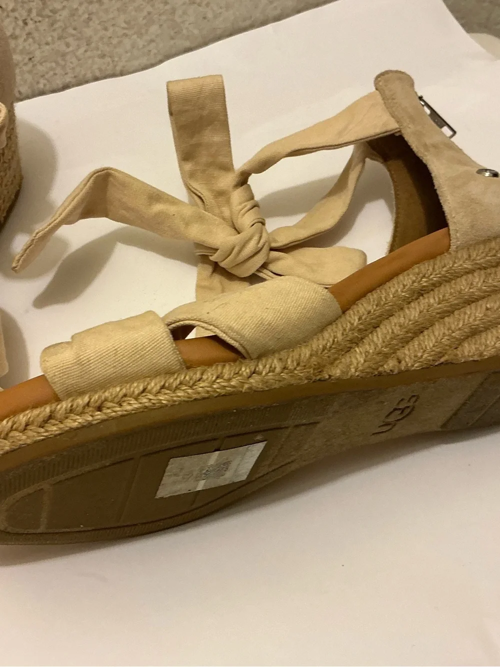 UGG Cream Canvas Knot Espadrille Wedge Sandals